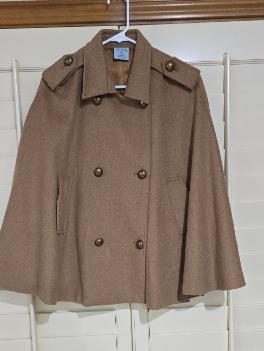 Kate Landry Double-Breasted Camel-Tone Wool Cape